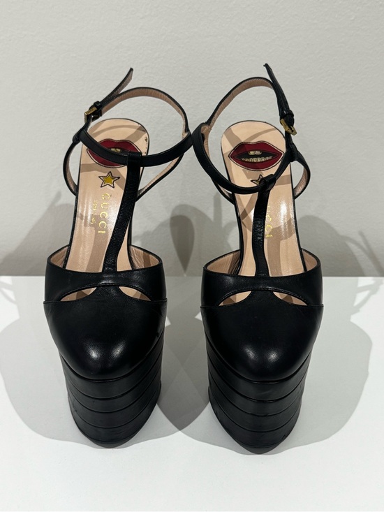 Gucci Shoes - Gucci Black Ángel Leather Platform T-Strap Sandals